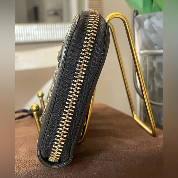 Jimmy Choo Black Leather Zip Around Zodiac Wallet